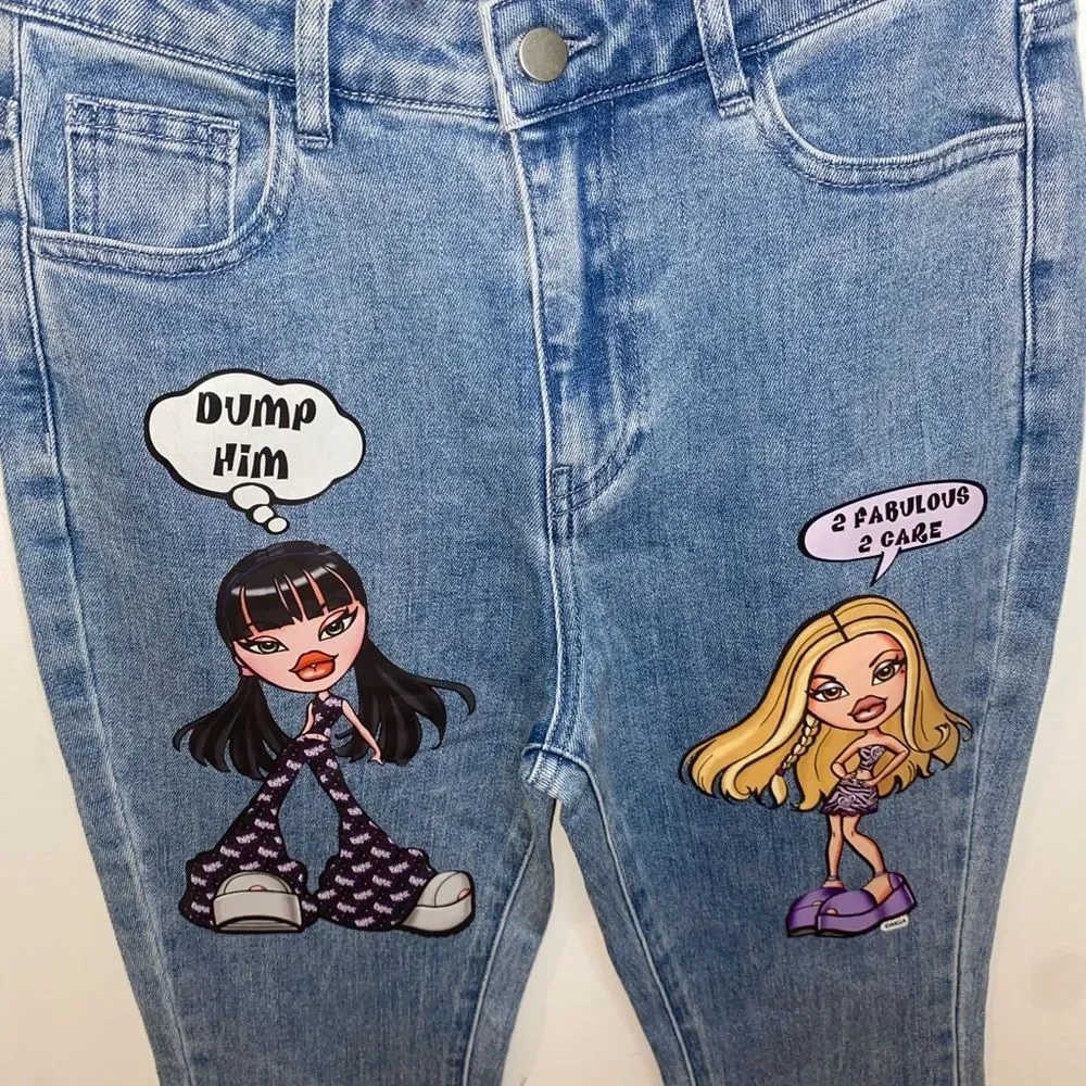 DOLLS KILL X BRATZ What’s the Scoop Flare Denim Jeans Size XS 0-2 - Picture 5 of 7